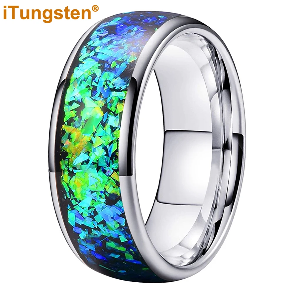 iTungsten 8 мм черное обручальное кольцо из карбида вольфрама блестящее сине-зеленое