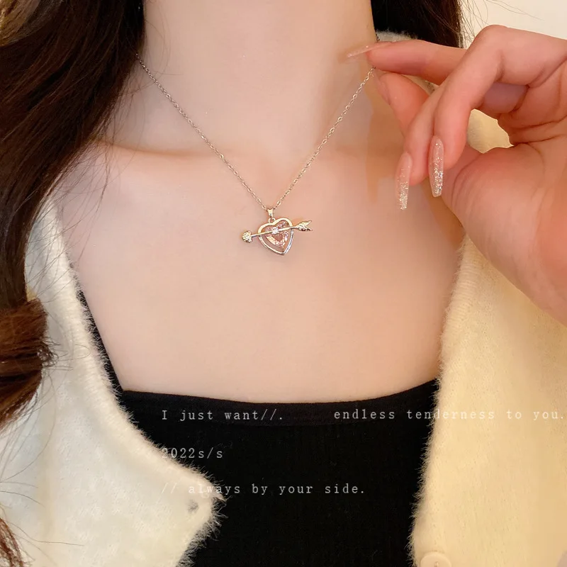 

Arrow Piercing Heart Necklace Korean Street Fashion Zircon Clavicle Chain Choker Y2k Accessories Ornaments Woman Pendant Chokers