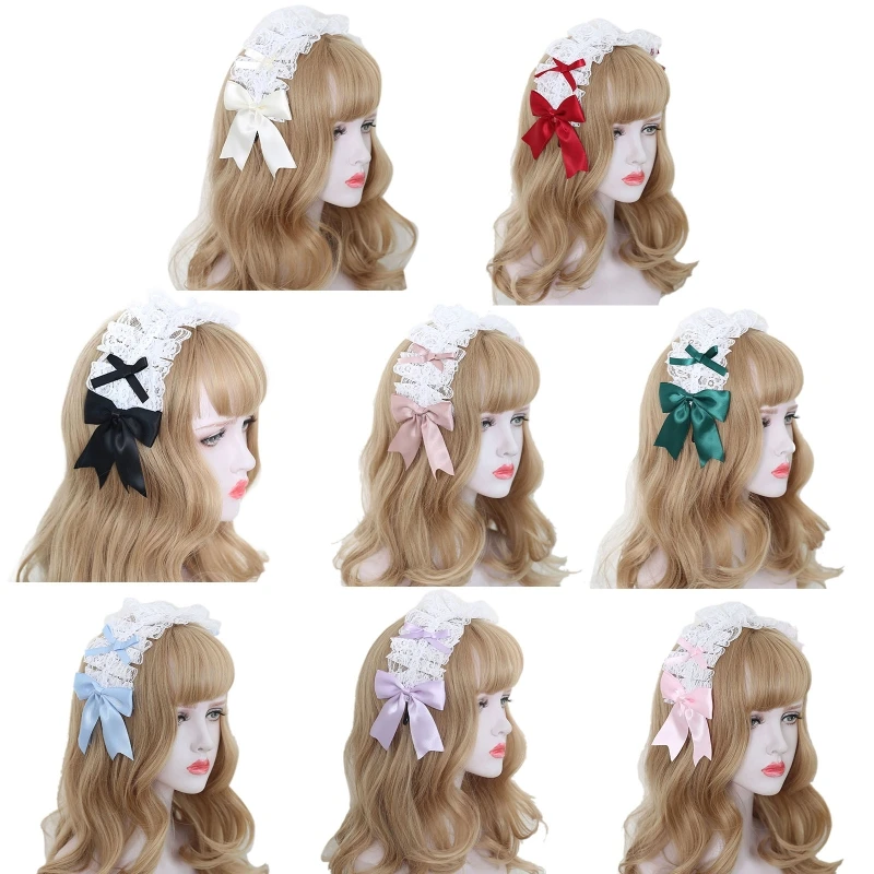 

Sweet Hair Accessories Women Washing Face Hairband Pleated Laces Elegant Bow Shape Headbands Lolita Hair Hoop for Girls