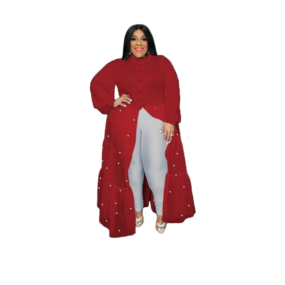 Plus Size Dresses Designer Dress Women Luxury 2022 Runway Ankle-Length Long Sleeve Turn-down Collar Button Full Solid  Loose