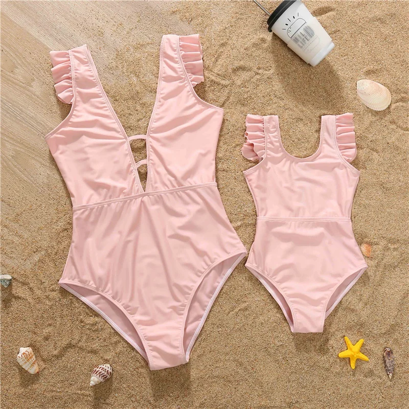 2022 Pink Family Matching Mom And Me Push Up Bikini Women Swimwear Mother Daughter Bathing Swim Suits Mayo Bikini Biquini Mulher