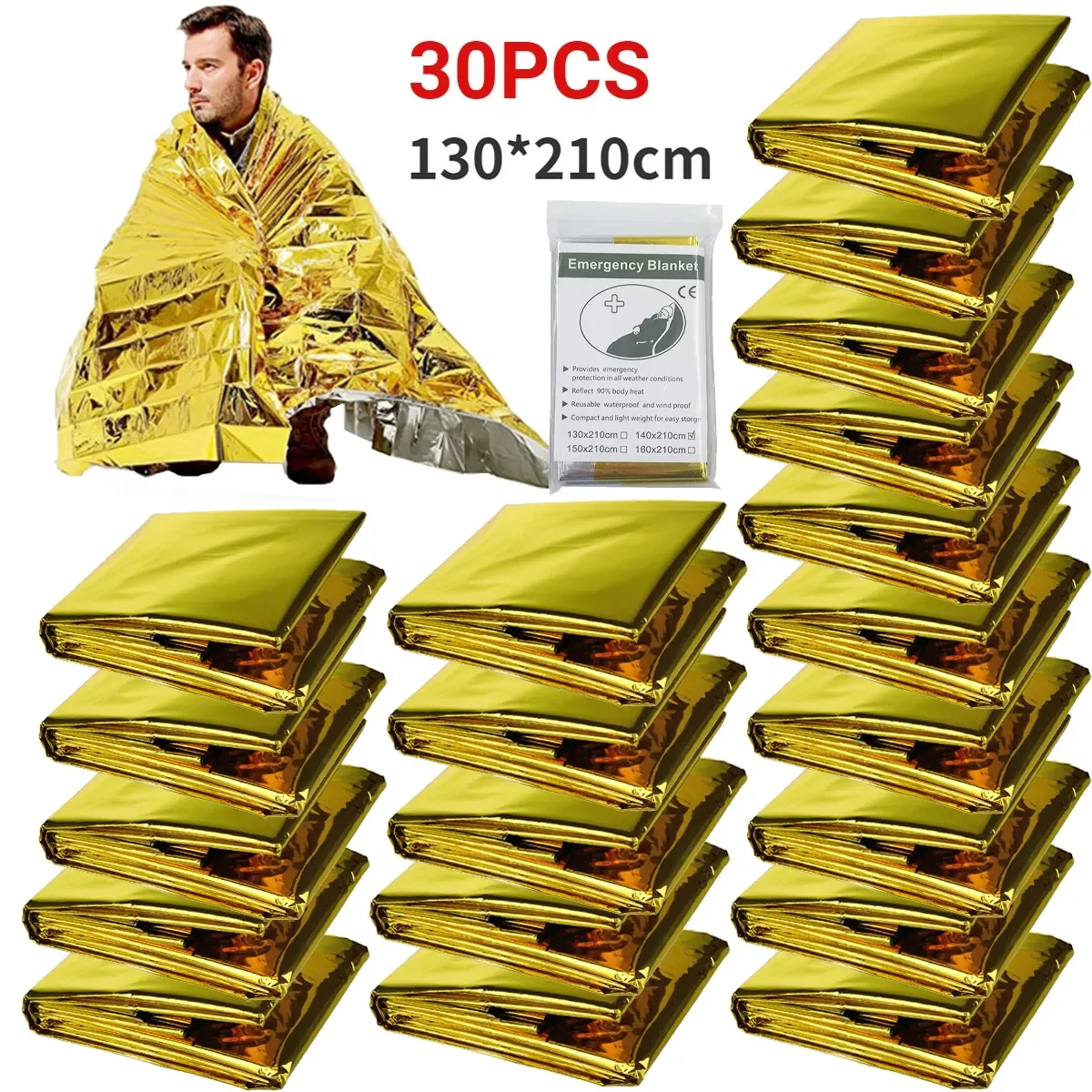 

5-30pcs Outdoor Emergency Survival Blanket First Aid Rescue Kit Gold-Silver Waterproof Foil Thermal Camping Military Blanket Hot