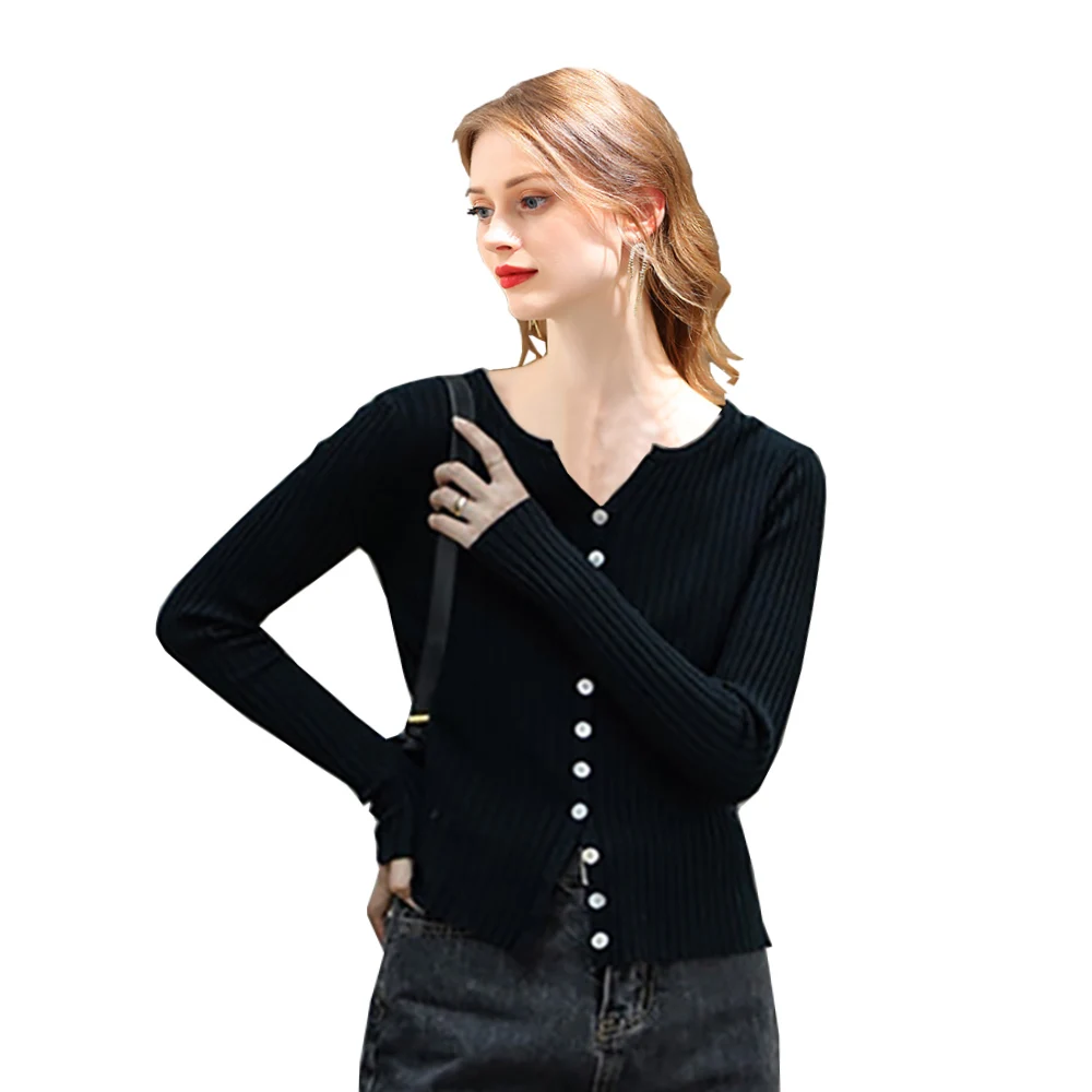 

2023 Spring Women's Cardigan sweater black Sexy Thin Knit Sweater Cardigan Elegant ladies Lace Trim Button Cardigan Tops Women