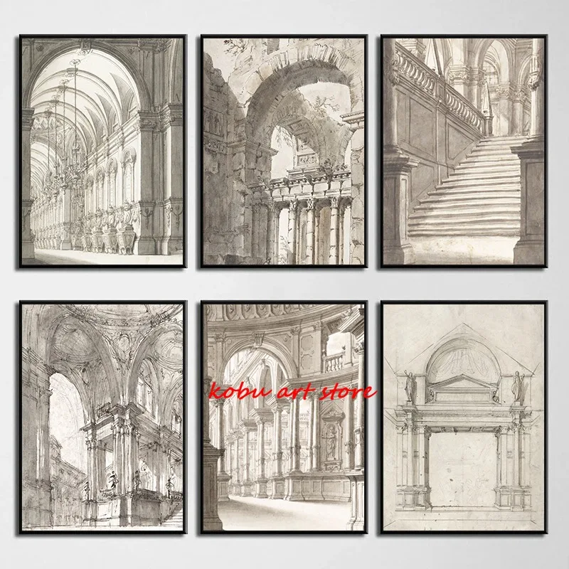 Архитектурный рисунок постер на холсте