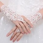 Элегантные тюлевые белые кружевные свадебные перчатки MissRDress длиной до запястья свадебное платье перчатки с кристаллами перчатки с крючком на палец Свадебные перчатки JKa2