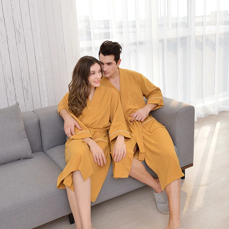 Men's Bathrobe Home Wear Waffle Pajama Bathrobe For Couple Sleepwear Home Clothes Robe Warm Robes For Sleeping Long Bathrobe