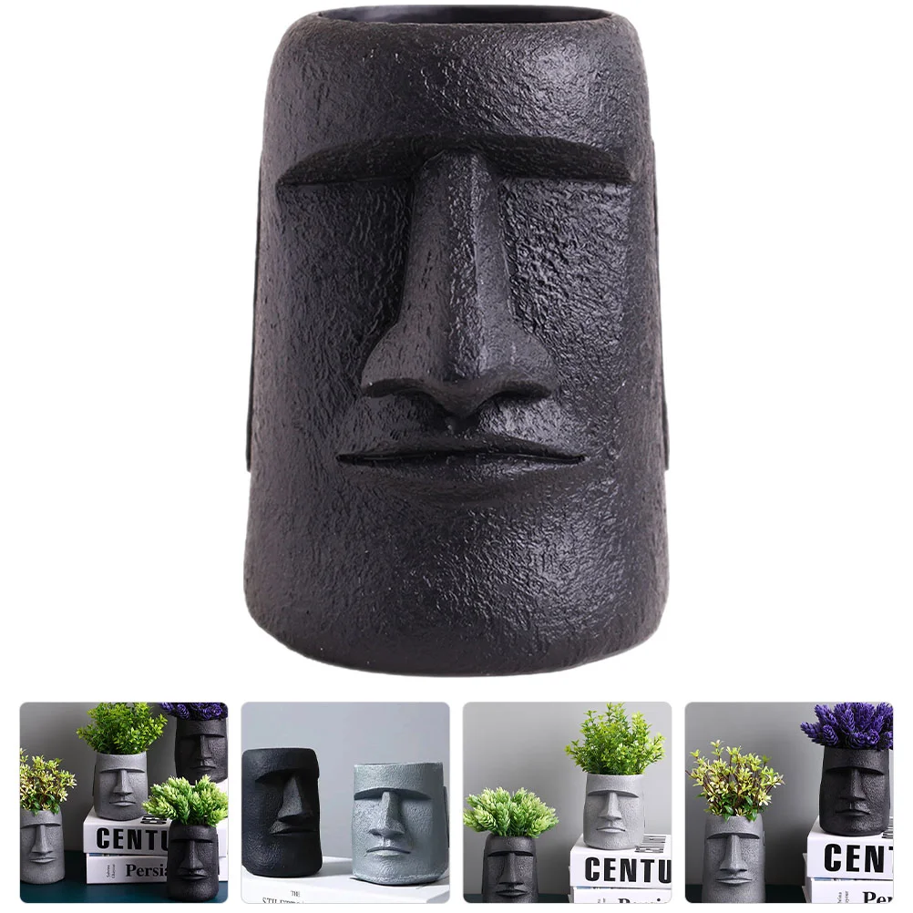 

Planter Head Pot Easter Island Resin Pots Flower Moai Succulent Statue Vase Face Succulents Human Bonsai Figurine Stone Ornament