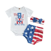 independence day baby clothing infant layette for fourth of july white short sleeve bodysuit shorts and bow knot headdress