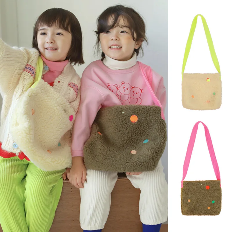 

Children's Messenger Bag Boys Girls Lamb Plush Cute Bag Backpack Stitching Contrast Color Large-capacity Shoulder Bag 2 Styles