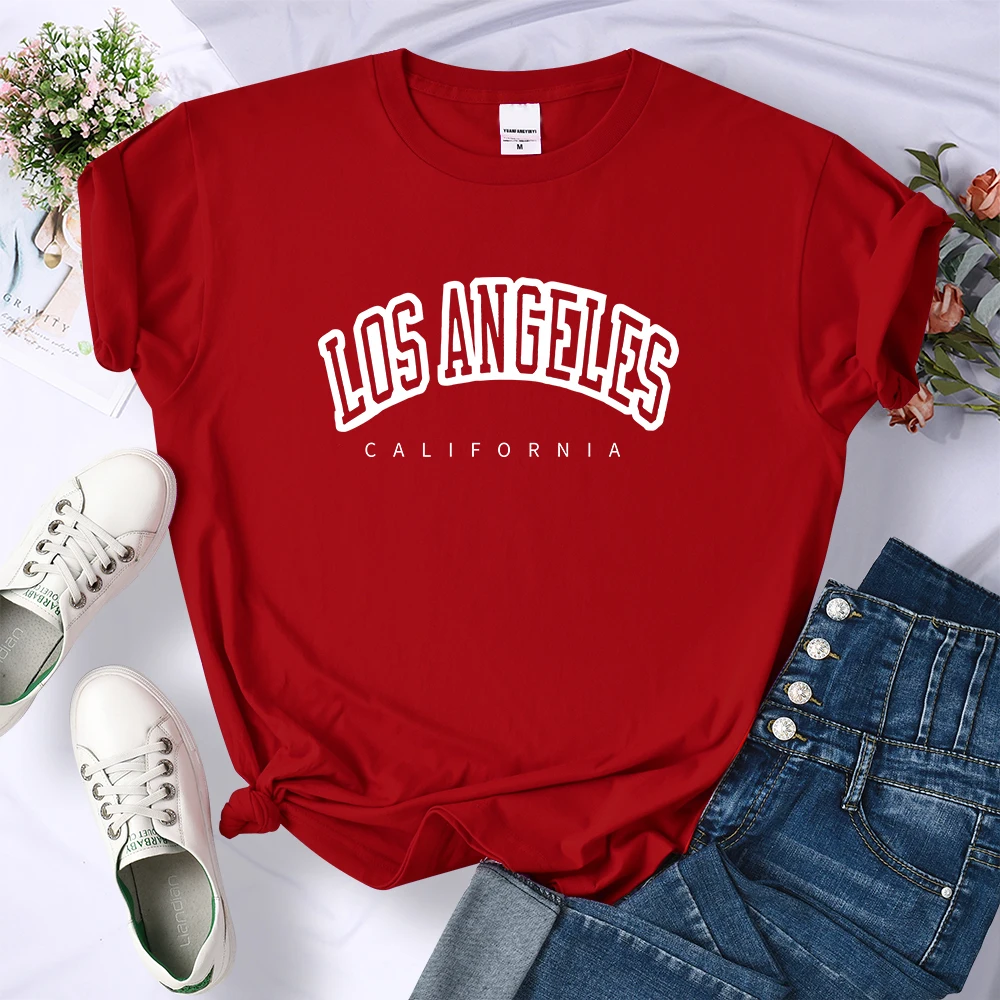 

Funny Los Angeles California Letter Print Clothing Women T Shirt Aesthetics Graphic White Short Sleeve Polyester T-shirt