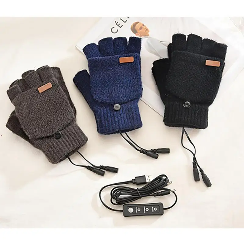 

Перчатки с подогревом USB, мужские перчатки с электрическим подогревом и регулируемой температурой, плюшевые теплые спортивные перчатки для улицы с электрическим подогревом