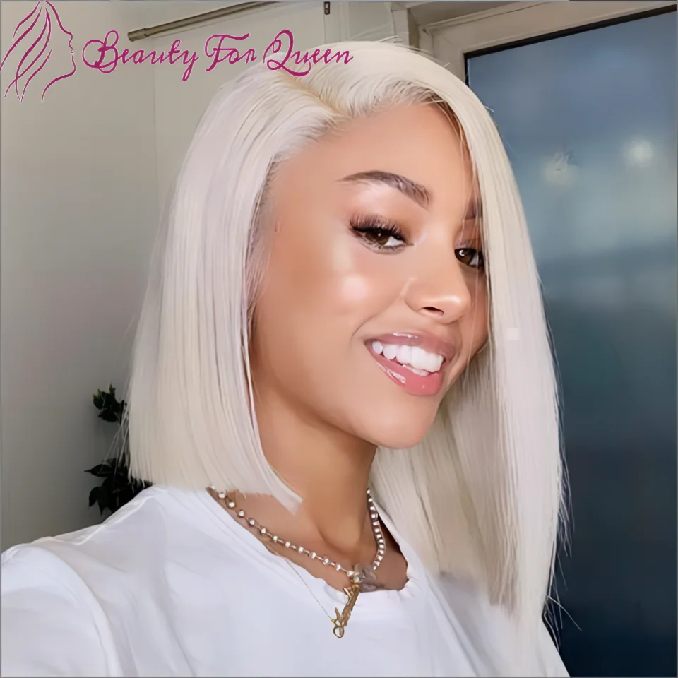 Ed Lace Front Wig White Blonde Straight Short Bob Human Hair Wigs 150% Density Brazilian Remy Lace Frontal Wig
