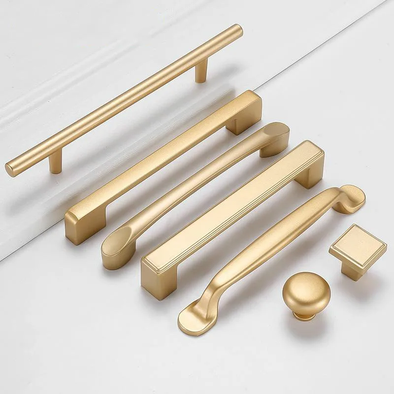 

Matt Gold Door Knobs and Handles for Furniture Cabinets and Drawers Aluminium Alloy Modern Kitchen Cupboard Handles Pulls