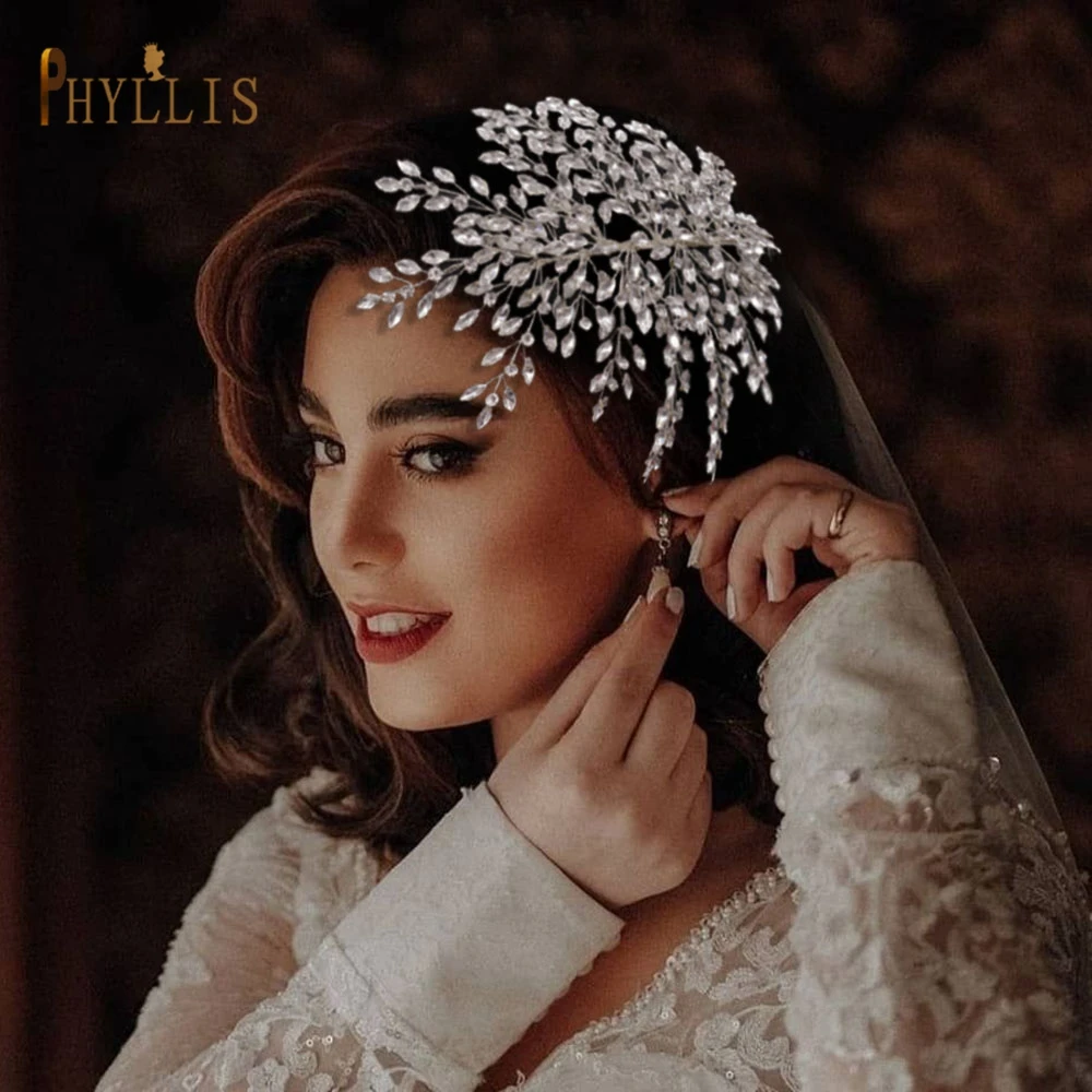 

A451 Rhinestone Wedding Tiaras Leaf Shape Bridal Headpiece Luxury Diamond Headbands Handmade Women Headwear Bride Hair Jewelry