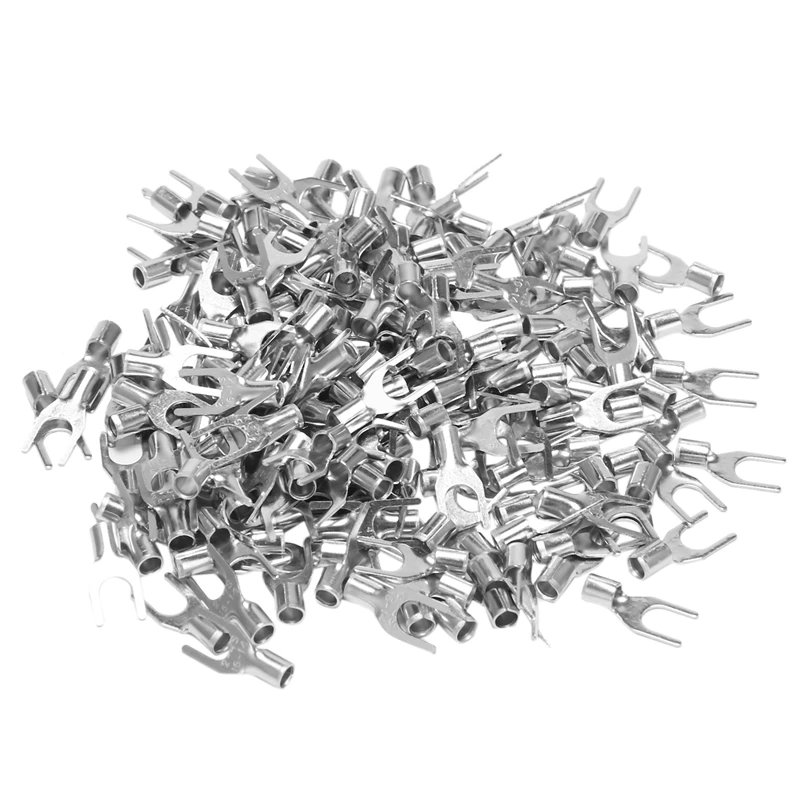 

200Pcs SNBS2-4 AWG 16-14 Wire Connector Non Insulated Fork Terminals
