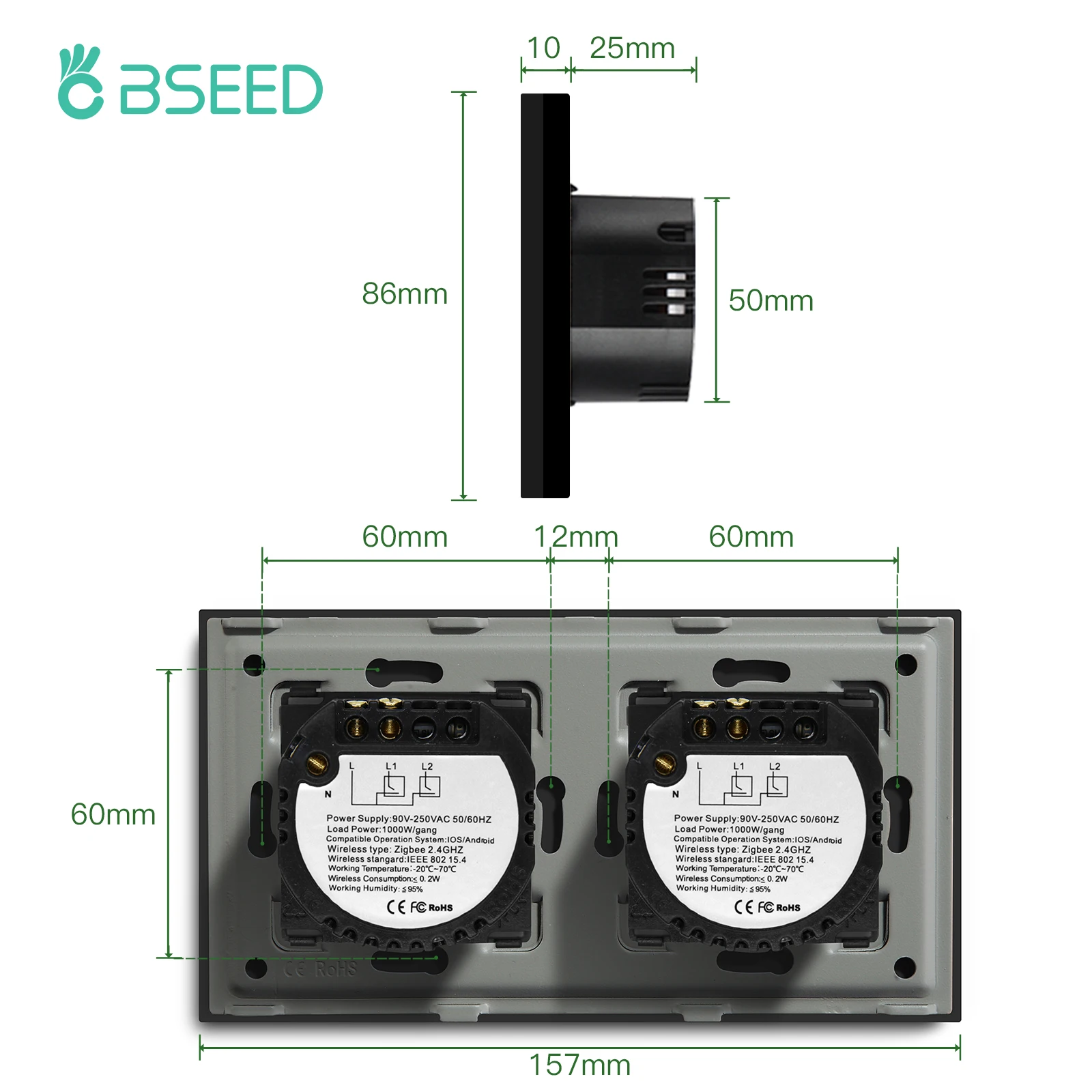Двойной Wi-Fi переключатель для штор BSEED Zigbee умный с электрическим мотором Tuya Smart Life