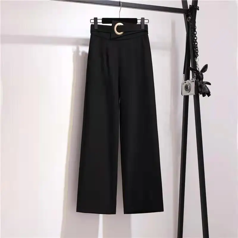 Women Chic Office Wear Pants Vintage High waist Trousers Korean 2023 Spring Autumn Wide Leg Female fashion pants women k50