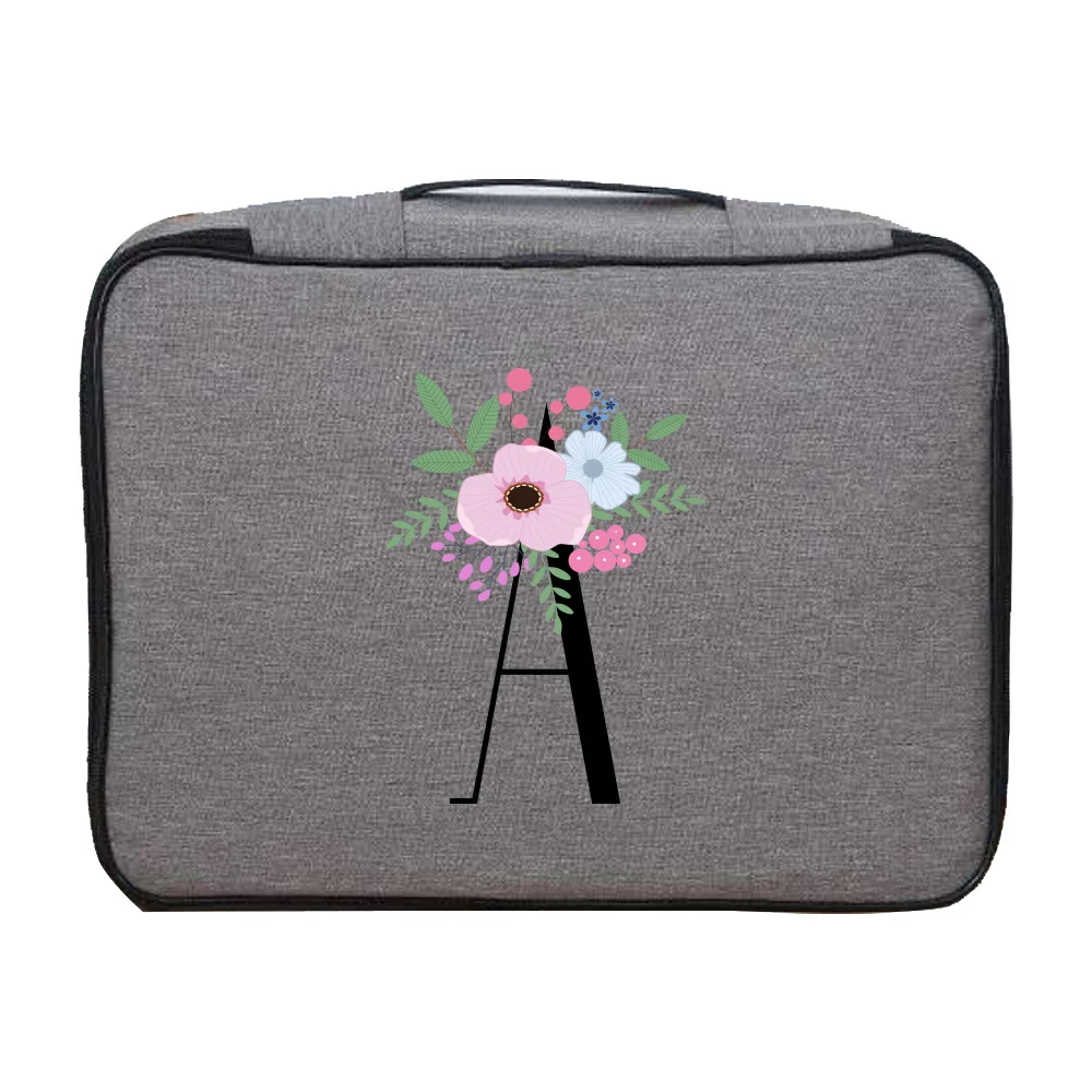 File Holder Handbag Men Women Outdoor Travel Credentials Storage Bag Flower Black Letter Pattern Waterproof Documents Organizer