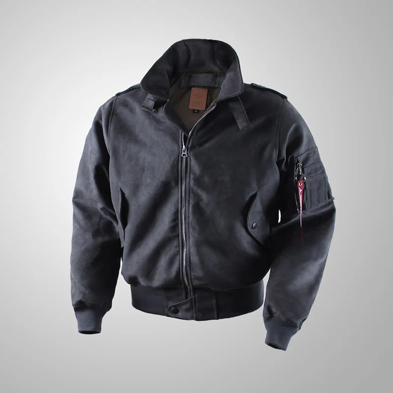 

Мужская замшевая куртка-бомбер, классическая короткая темно-серая куртка в стиле милитари для весны и осени