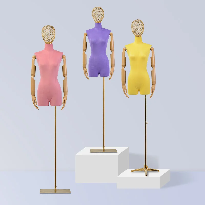 9 Colors Available Fabric Cover Female Half-body Mannequin with Iron Base for Wedding Clothing Display Dummy Model Dress Form