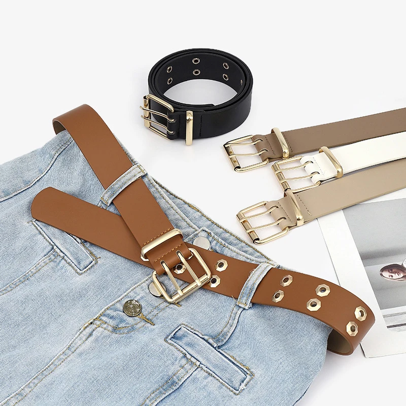 

PU Leather Pin Buckle Belt Fashion Punk Wind Jeans Belts 2022 New Style Waistband Adjustable Grommet Belts Pants Decorative Belt