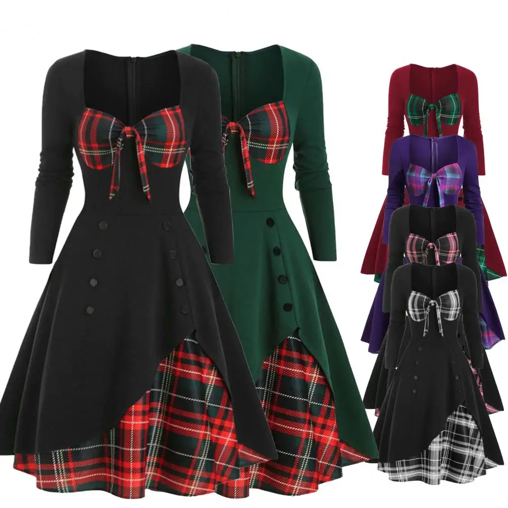 

Popular Party Dress Spring Autumn Slim Zipper Dress Contrast Color Streetwear Women Dress for Dating