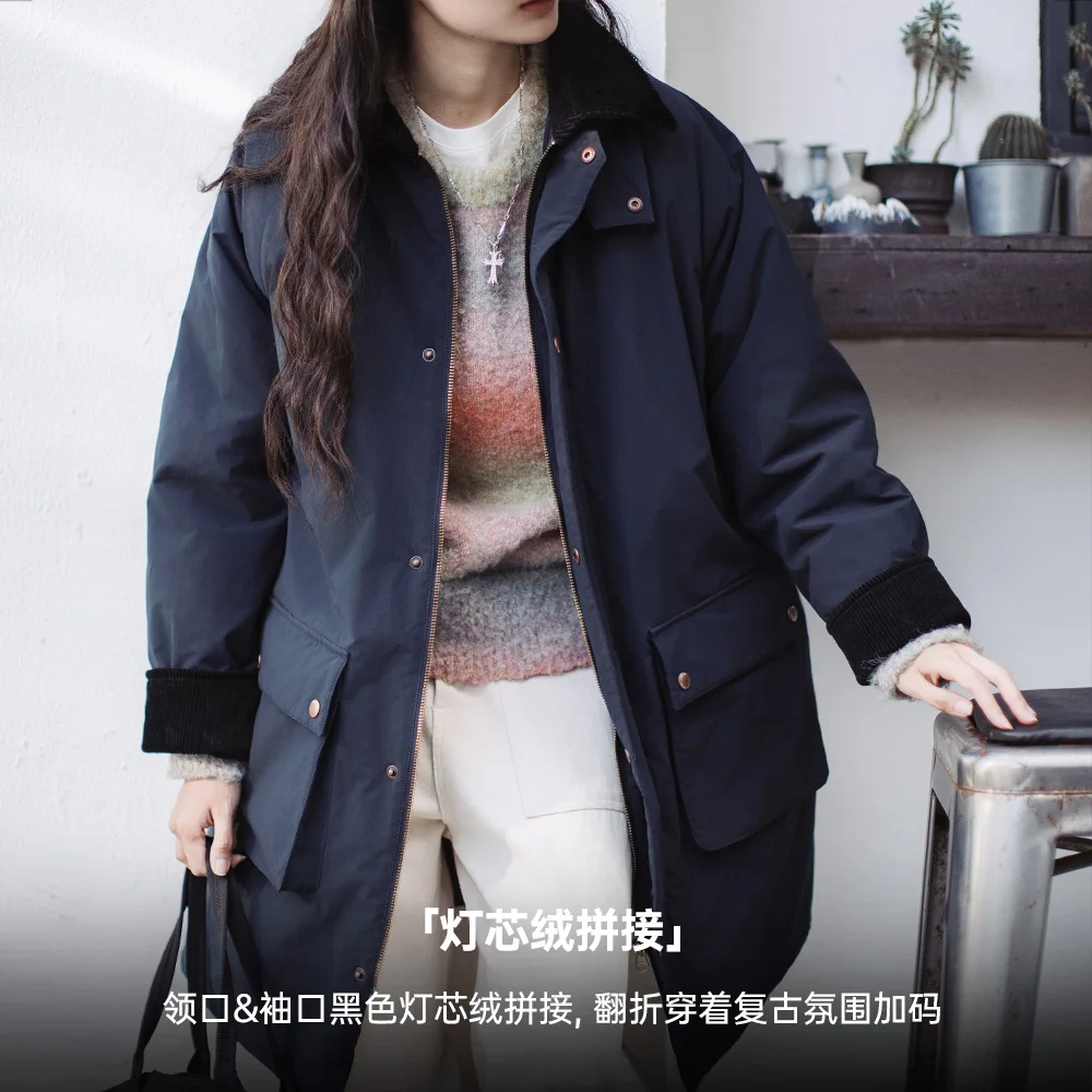 Женское вельветовое пальто средней длины с хлопковой подкладкой