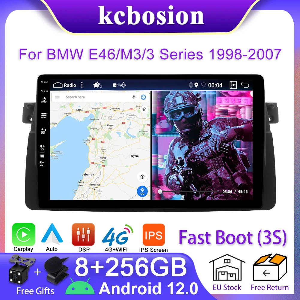 For Bmw E46/m3/3 Series 1998-2007 Carplay 8+256gb Gps 2 Din Dsp Ips 4g Bt