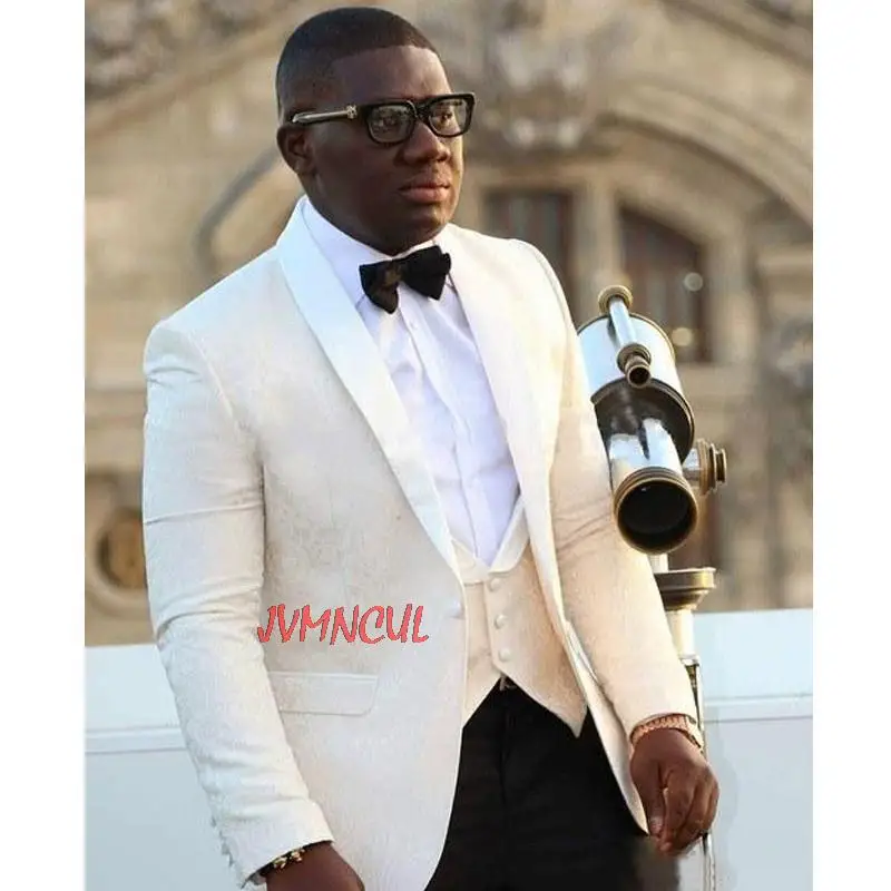 

Fashion White Jacket Prom Suit 3 Pieces Mens Wedding Suits Groom Suits for Men Groom Tuxedos Custom Made Wedding Costume