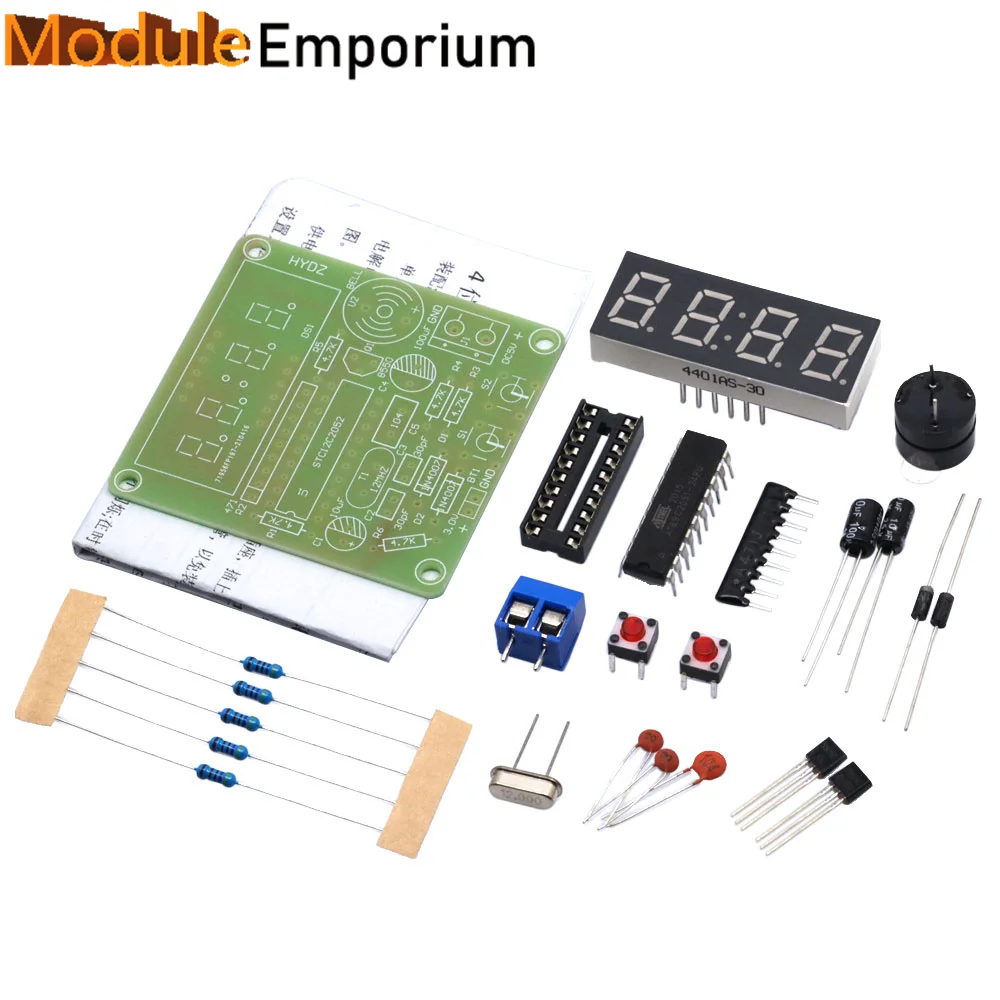 Цифровые 4-битные электронные часы AT89C2051, набор для самостоятельной сборки
