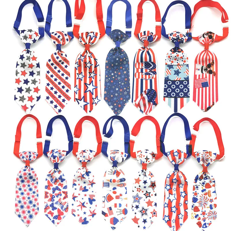 

50pcs Independence Day 4th of July Dog Necktie Adjustable Dog Collar Necktie Bow Ties Dog Grooming Accessories Pet Supplies