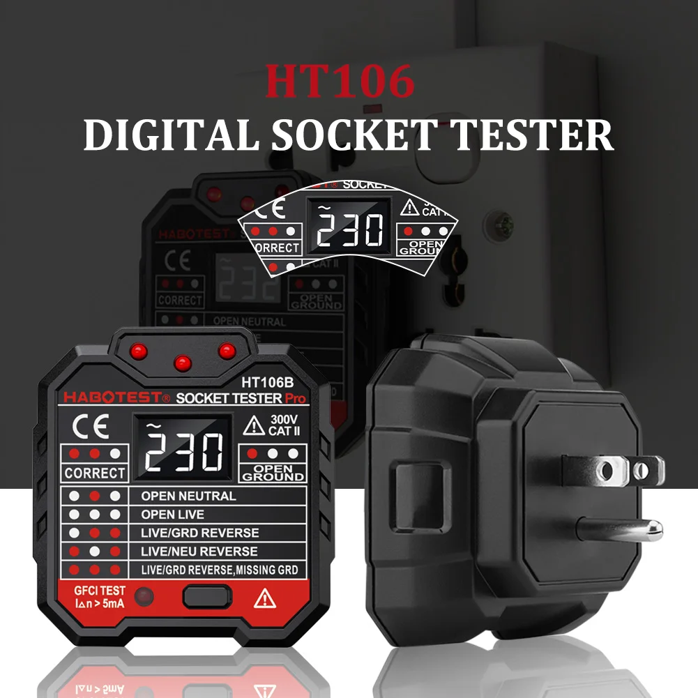 

Universal Digital Socket Tester RCD GFCI NCV Voltage Detector With Large LCD Display 20A Current AC DC Voltmeter Check Tools