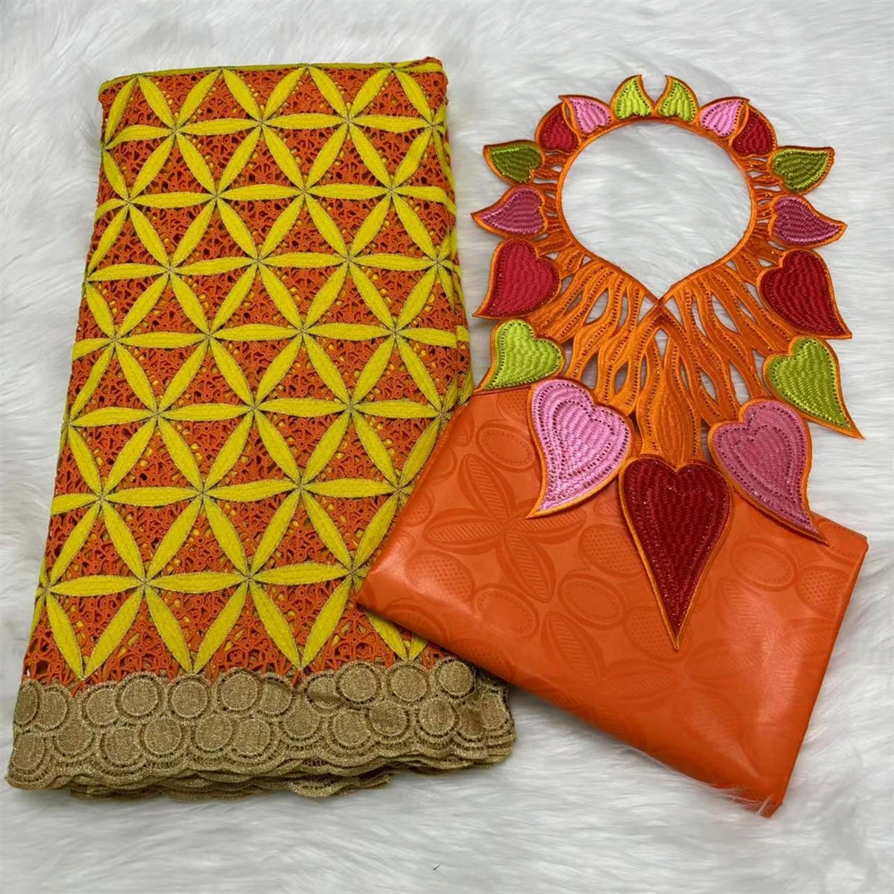 2 5 ярдов африканская кружевная ткань и простой базин шея комплект из 3 предметов