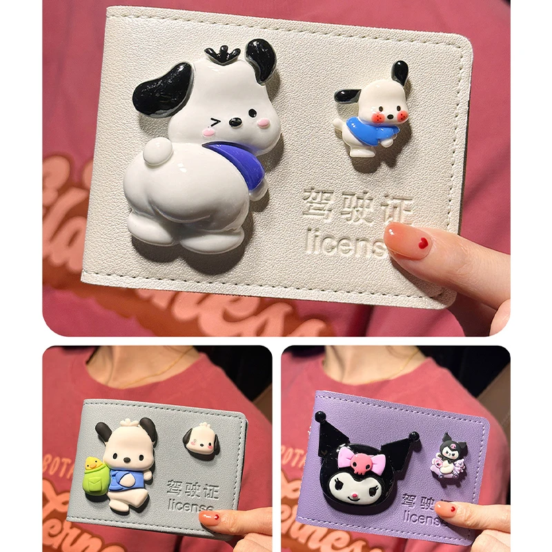 

Kawaii Sanrio My Melody Cinnamoroll Pochacco Cartoon Cute Card Holder Macaron Anime Figure Id Card Driver License Leather Case