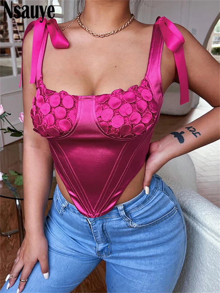 

Nsauye Aesthetic Clothes Y2K Satin Straps Corset Crop Top Vest For Women Night Club Party 2022 Summer Sleeveless Camis Tank Tops