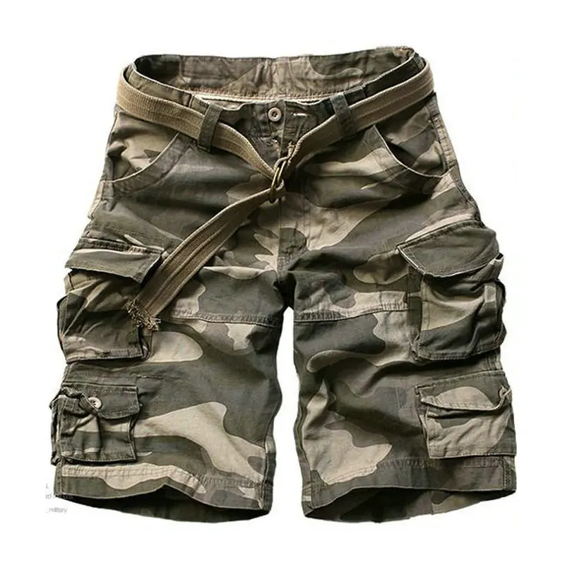 2022 Summer Fashion Military Cargo Shorts Men High Quality Cotton Casual Mens Shorts Multi-pocket ( Free Belt )
