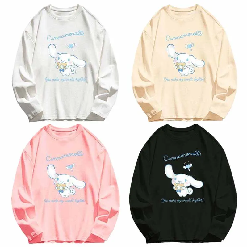 

Sanrios Cinnamoroll, Детская футболка с длинным рукавом, рубашка, рубашка для мальчиков и девочек, одежда на весну и осень, пуловер, детский топ с героями мультфильмов