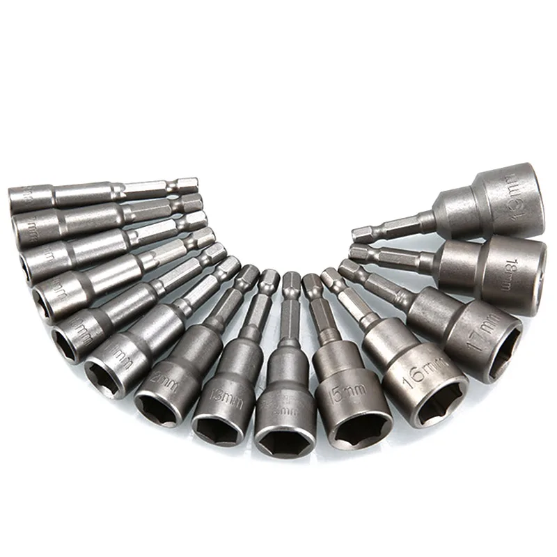 

14 Pieces Of 6Mm-19Mm Magnetic Impact Nut Driver Kit For Quick Change Of Metric Socket 6.35Mm Hexagon Shank Bit Adapter