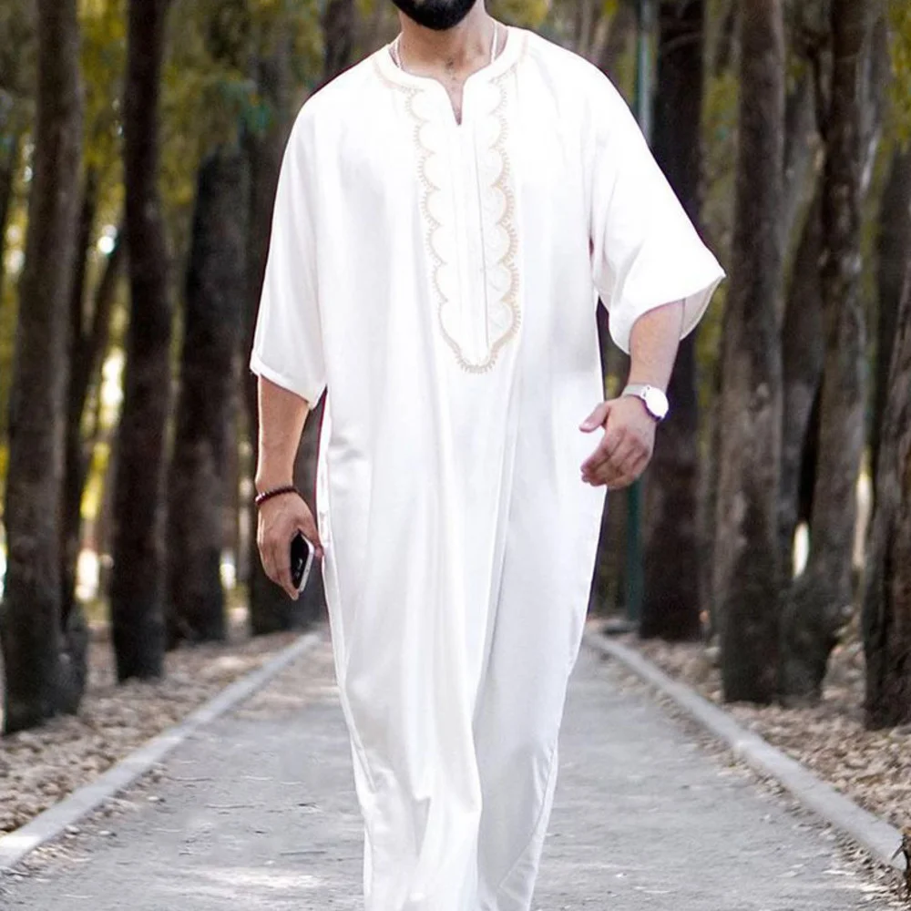 2022 National Style Loose Neckless Casual White Muslim Robe