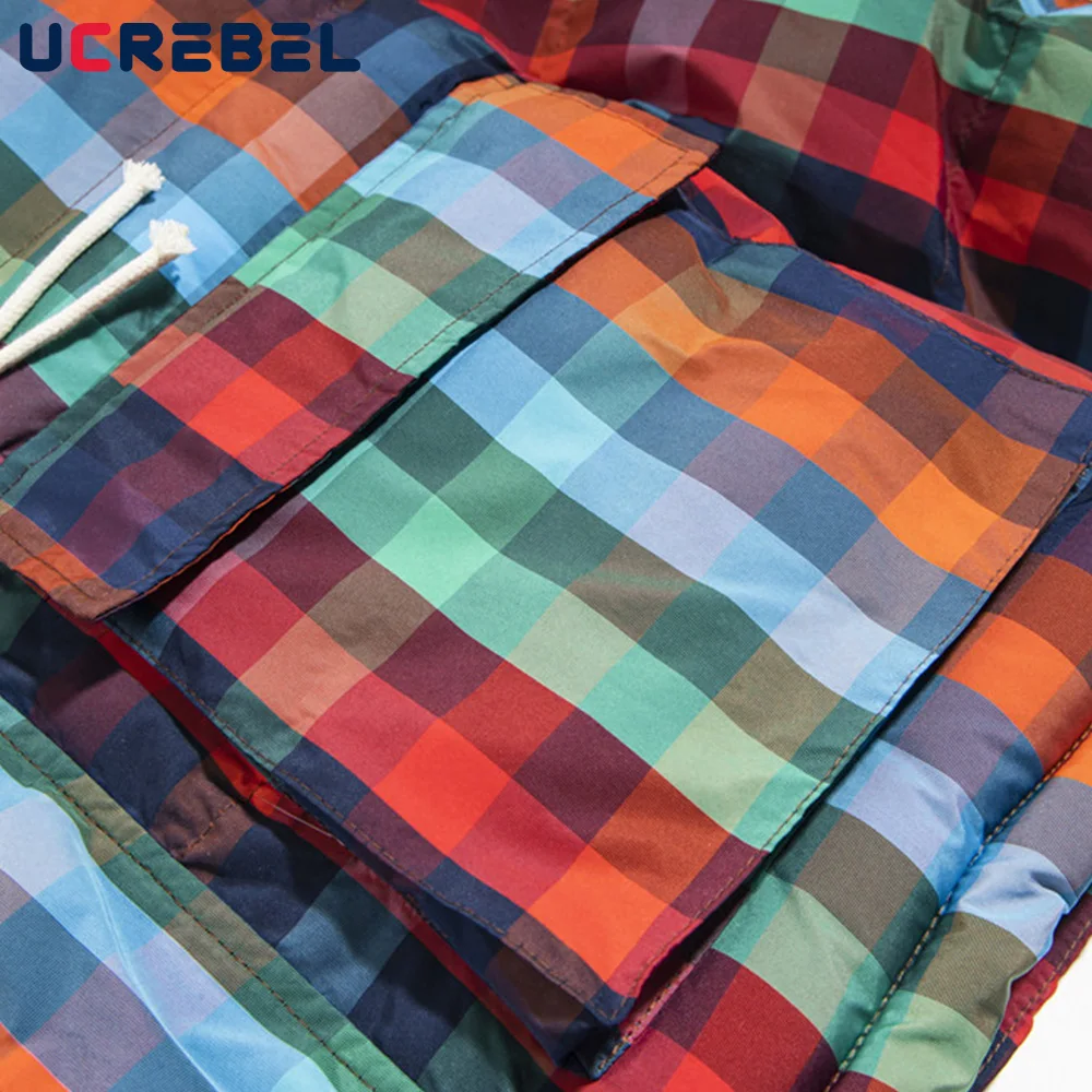 Радужная клетчатая стеганая куртка мужская с украшением на пуговицах High Street