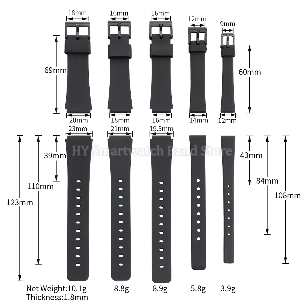 Фото Ремешок для часов из полимерной смолы 12 мм, 14 мм, 16 мм, 18 мм, 20 мм для Casio F91W, F84, F105/108, силиконовый водонепроницаемый браслет, аксессуары для часов №5