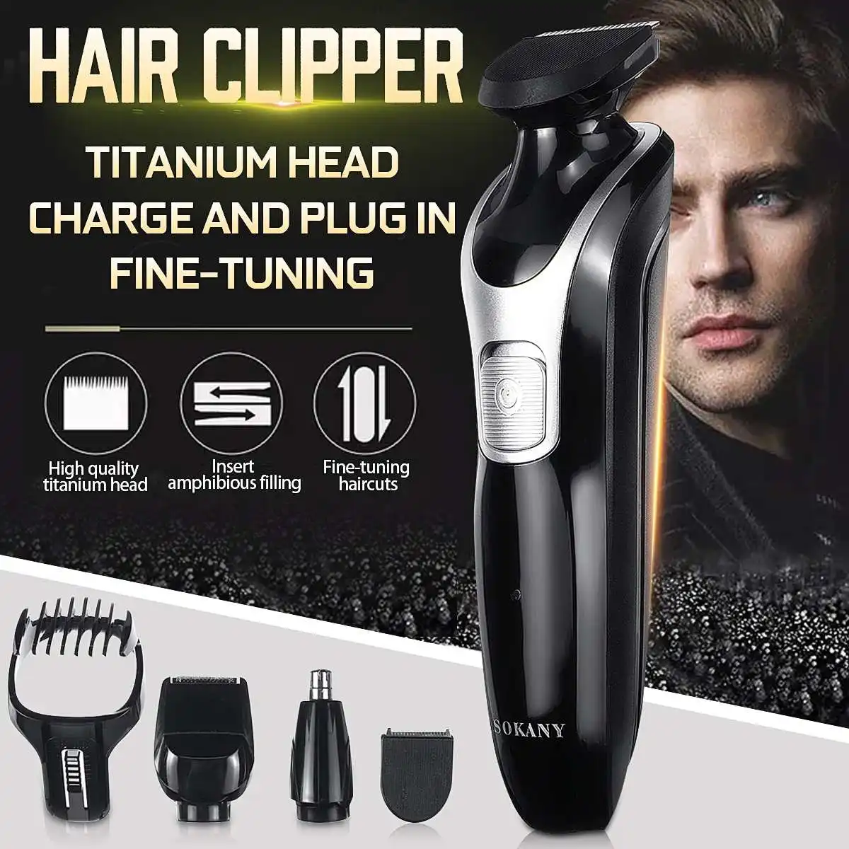 

Electric Hair Trimmer 5 IN 1 Multifunction Men Shaver Cutter Clipper Kit Beard Body Groomer USB Rechargeable Hair Clippers