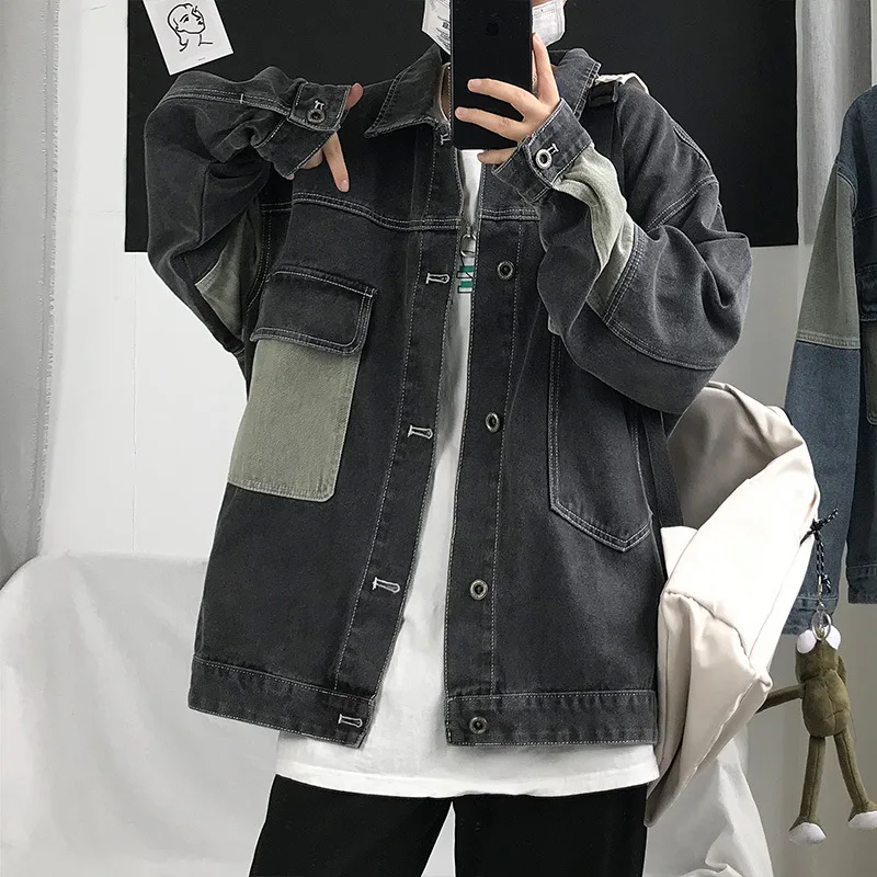 

Men's Jacket Streetwear Casual Oversize Denim Men Jeans Jacket Coats Casual Windbreaker Overalls Outwear Loose Cargo Top Male