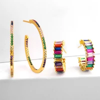 creative simple fashion wild gold earrings rainbow multicolor micro pave zircon type c geometric charm women earrings jewelry