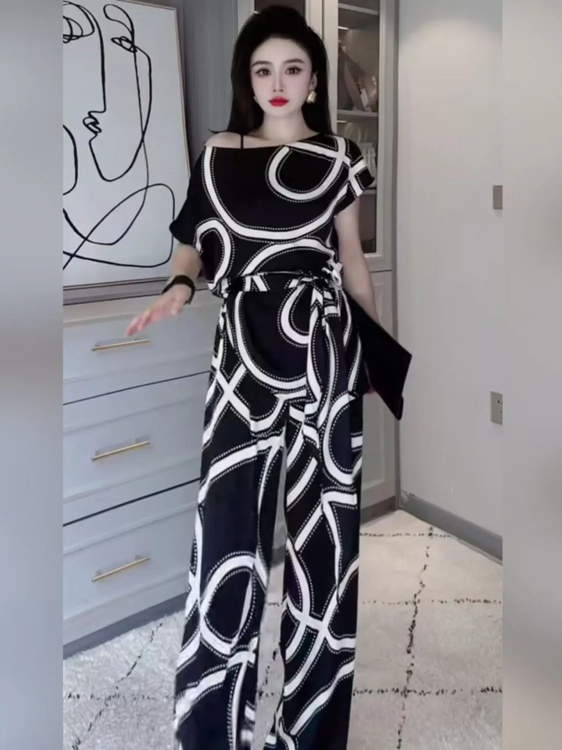 Высококачественная модная просторная рубашка с принтом и повседневные широкие