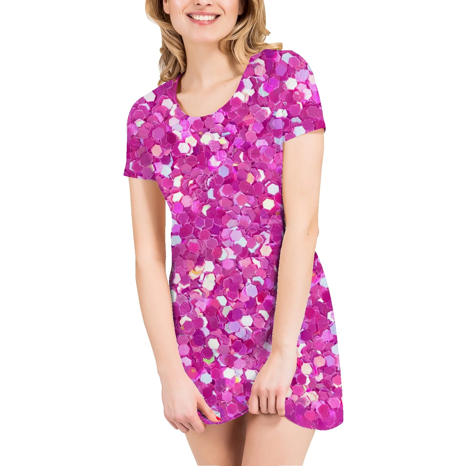 

Женское платье-футболка с цветочным 3D принтом и круглым вырезом, 39 лет