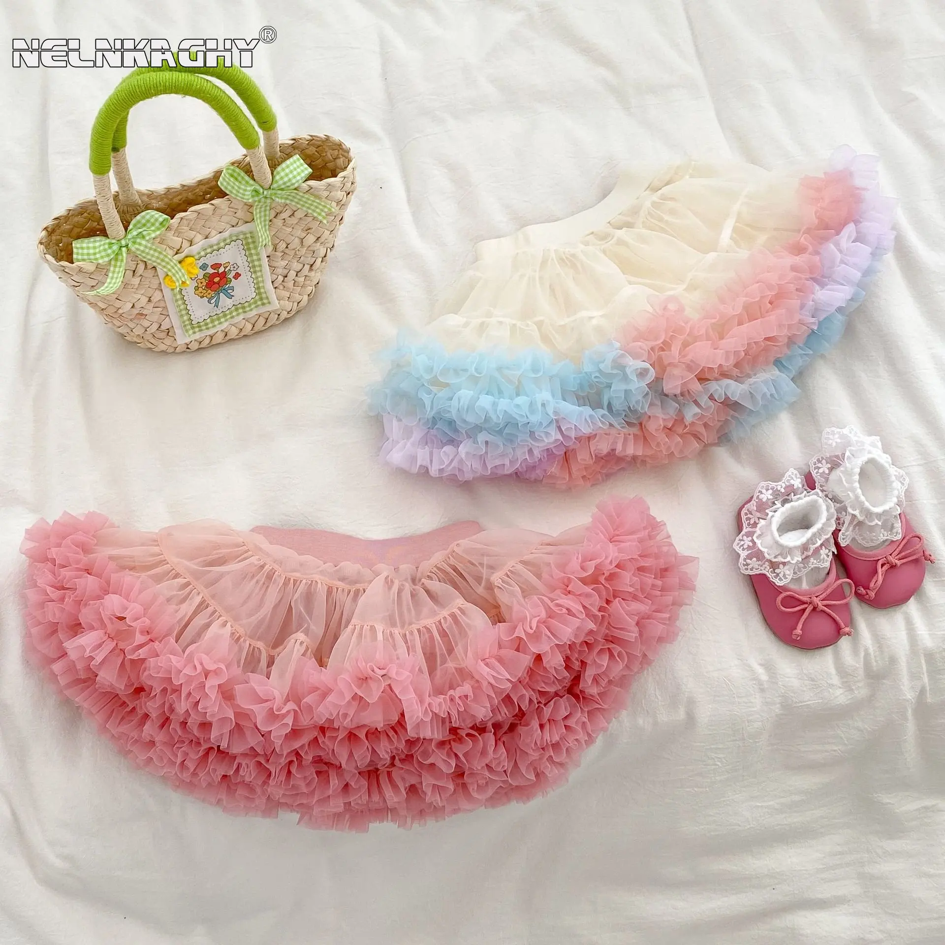 

2023 Summer New In Kids Baby Girls Tiered Stringy Selvedge Tutu Skirt Infant Childrern Perform Clothes