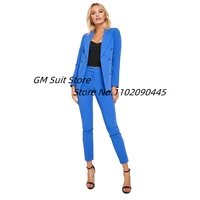 womens fashion double breasted slim fit solid color blazer retro leisure female chic jacket pencil pants suit