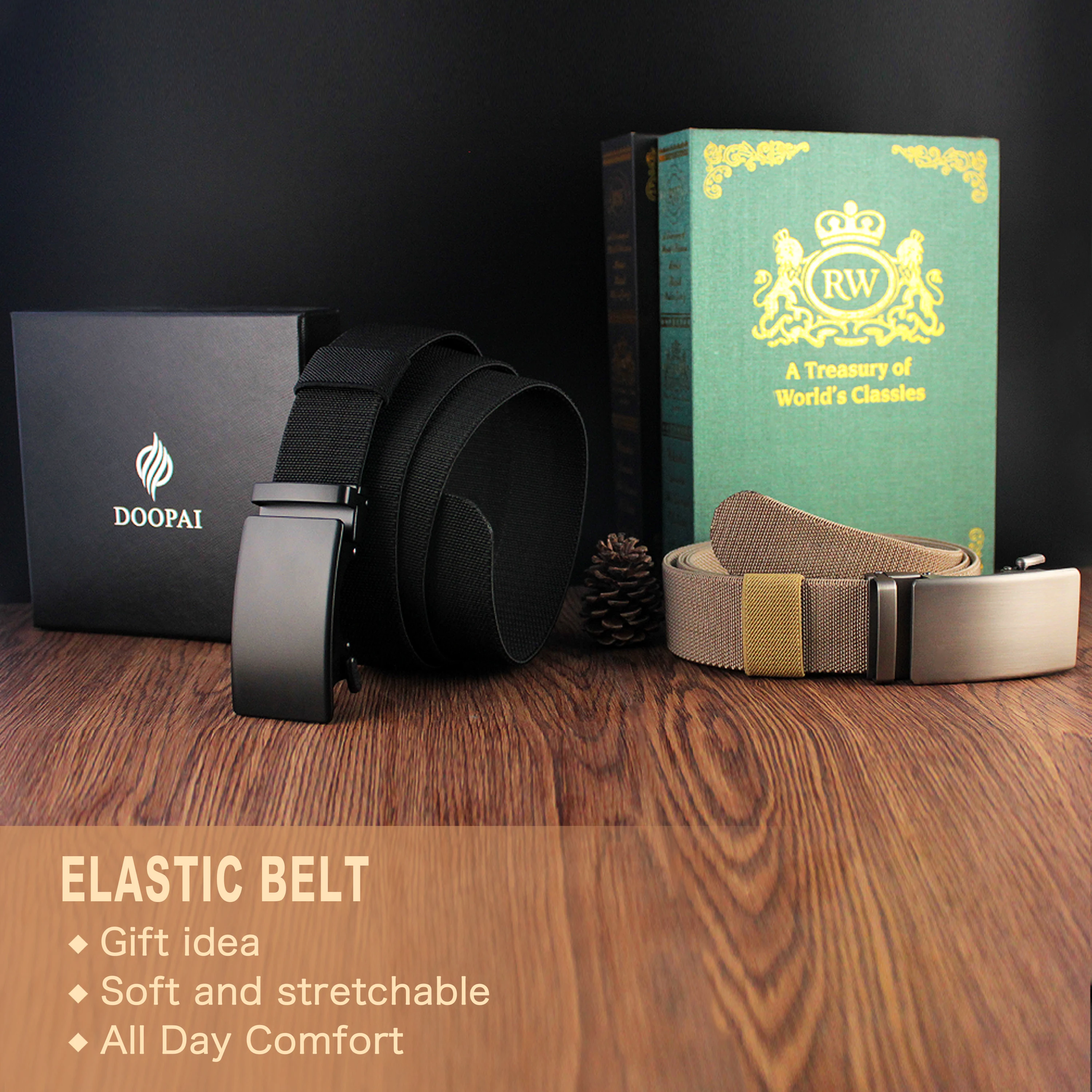 New Golf Sports Elastic Belt Metal Automatic Buckle Tough Stretch Nylon Men's Military Tactical Belt 115-150CM Big Size Belts images - 6