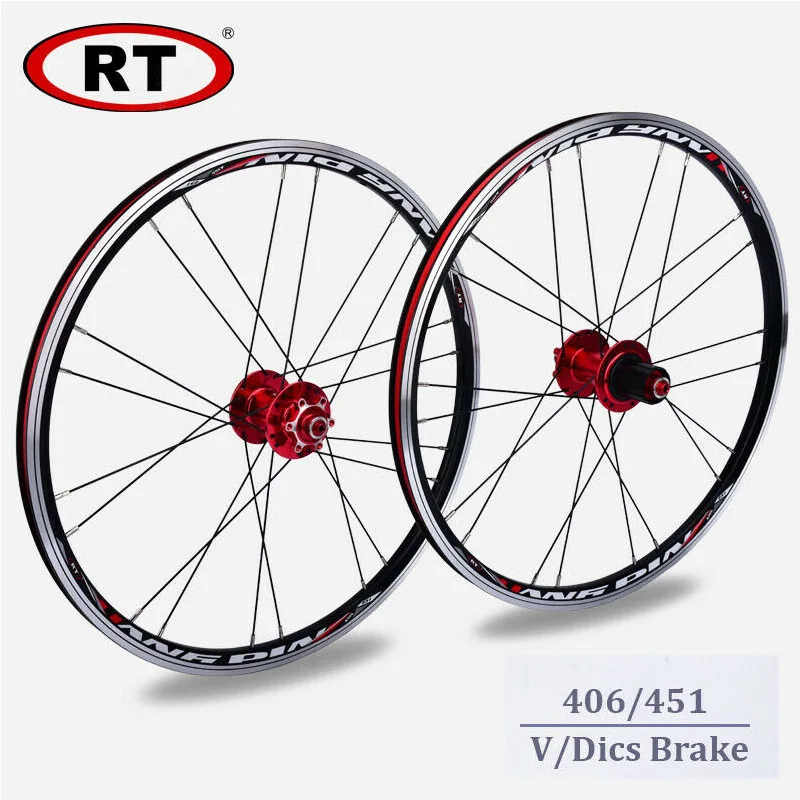 RT Folding Bike Wheels 406/451 20 Inch Disc/V Brake Wheelset front 2 bearings rear 5 bearings Wheel Set BMX Bicycle Wheel set